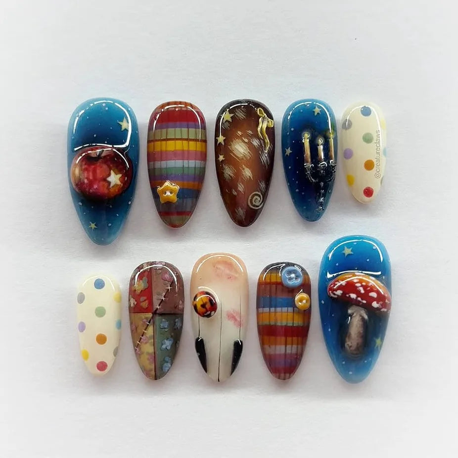24pcs Flower Print Press on Nails Wine Red Blush Almond False Nail Tips Wearable Reusable Spicy Girl Fake Nails