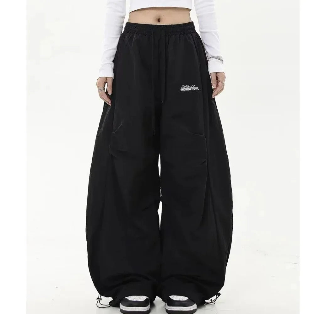 Retro Y2K Hip Hop Streetwear Casual Chic Matching Sweatpant Oversize Wide Leg Pant Low Waist Drawstring Lady Cargo Pants