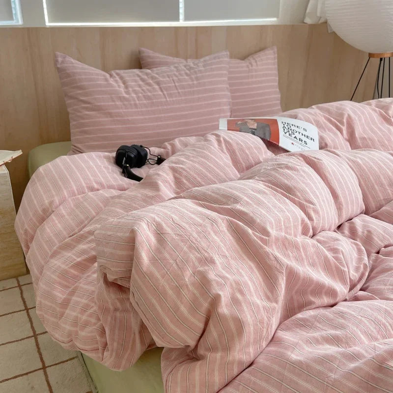 1pc Korean Cotton Pink Stripes Duvet Cover 150x200 Size Girl's Room housse de couette Skin friendly Breathable Comforter Sets