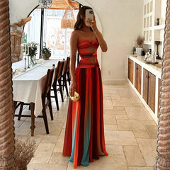 Tie-dye Gradient Hollow Out Maxi Dress Elegant Off Shoulder A-line Hem Long Dresses Holiday Robes