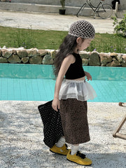 Girl Pants Childrens Clothing Korean Style Girl Baby Retro Leopard Print Wide Leg Cargo Pants Casual Daily