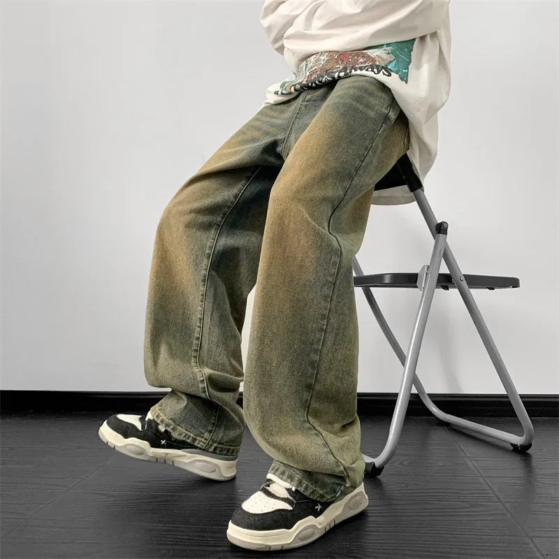 Jeans Wide Leg Jeans Male Loose Straight Denim Pants Harajuku Vintage Blue Jean Trouser Streetwear Clothes