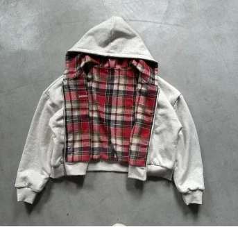 Korean Yellow Plaid Double-Sided Zipper Black Sweatshirt Hoodie