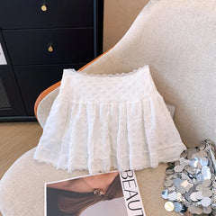 Balletcore Ruffled Mini Skirt with Lace Trim Low Rise Tiered White Skirt TeenGirl Y2K Goth Outfit