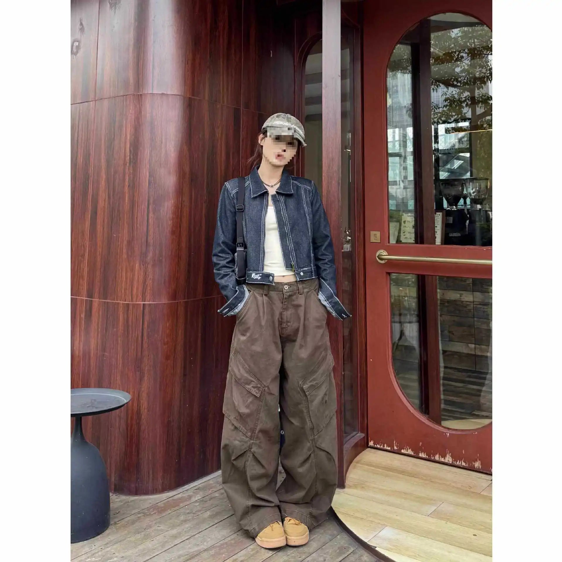 Washed Cotton Cargo Pants Loose Wide Leg Street Dance Long Trousers Multi Pocket Workwear High Waist Casual Pants