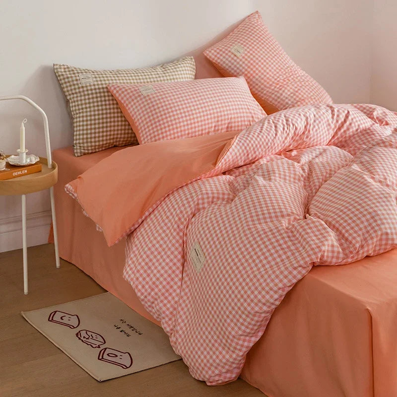 Japan Style Plaid Queen Duvet Cover Set 220x240 High-quality Soft Skin-friendly Bedding Set King Size Quilt Cover Pillowcases
