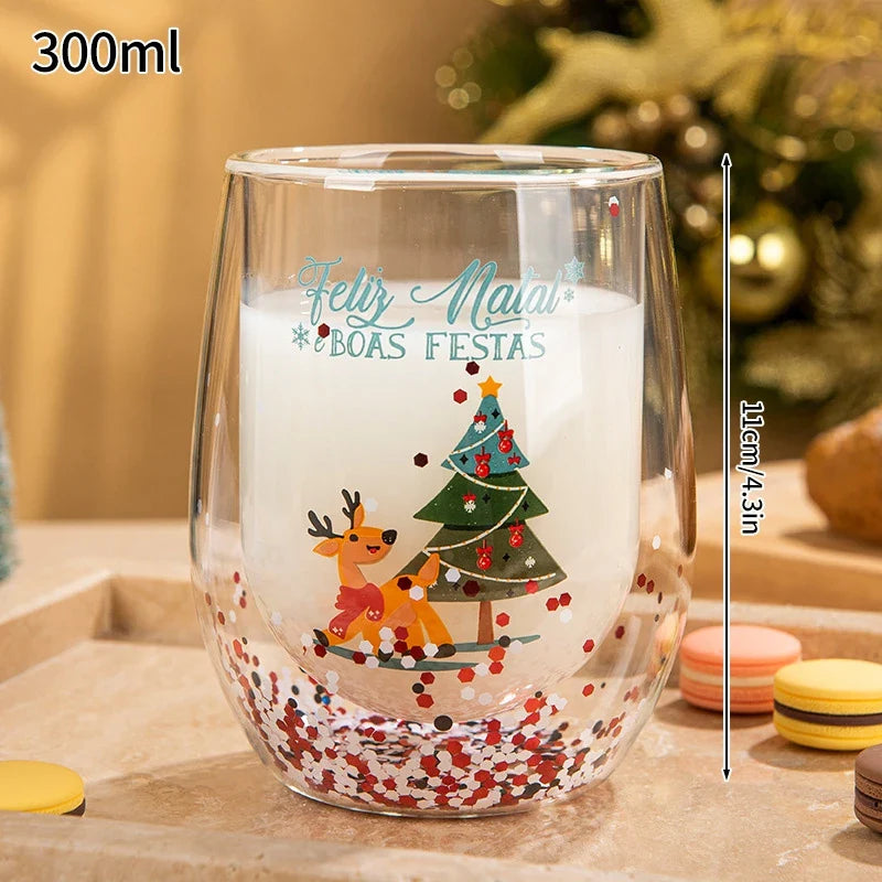 Christmas Glass Cups Decorative Water Bottle Cold Coffee Mugs Kitchen Cup Desk Accessorie Christmas Drinkware