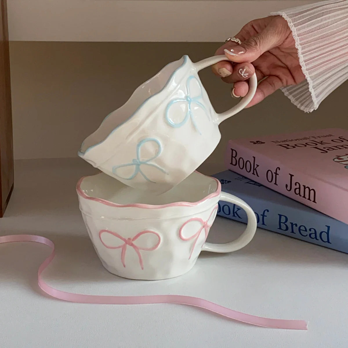 1Pc Bow Ceramic Mug, Exquisite