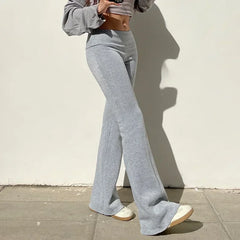 Casual Basic Solid Flare Pants Y2K Slim Low-Waisted Boot Cut Pants Streetwear Lady