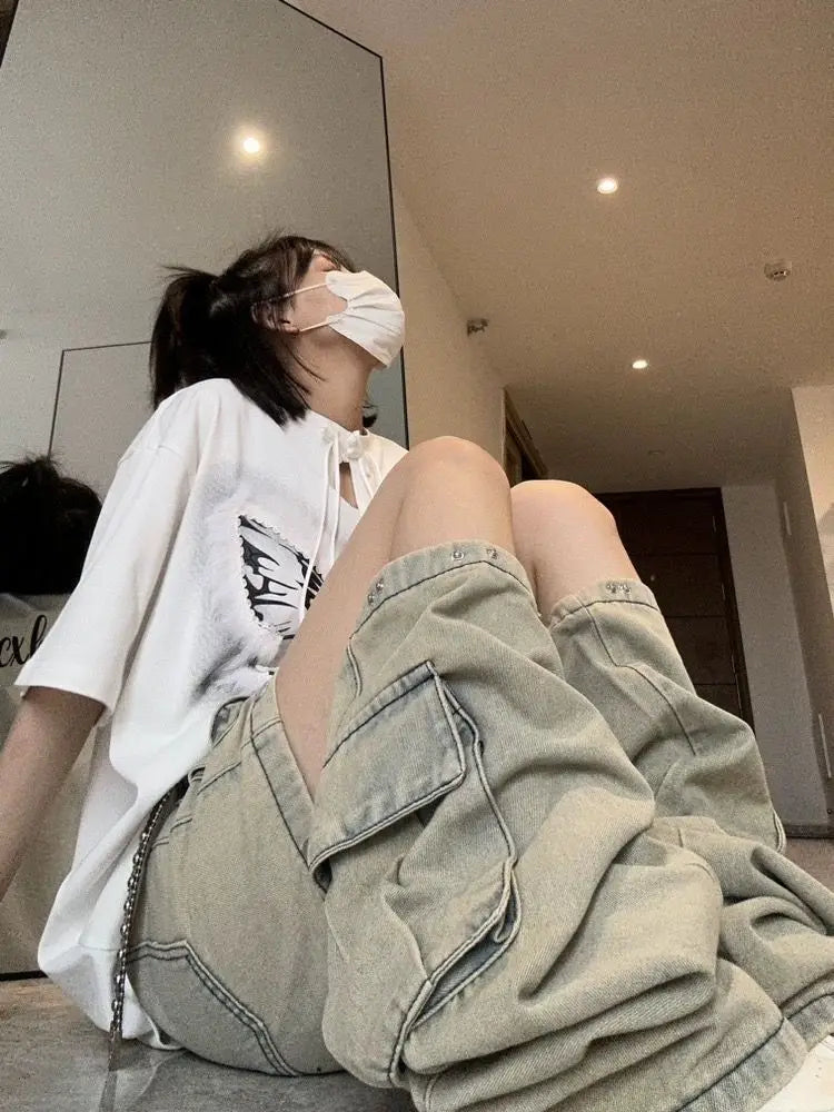 American Detachable Design Sense Tooling Jeans Y2K Gothic Retro High Street Straight Small Vibe Waisted Pants