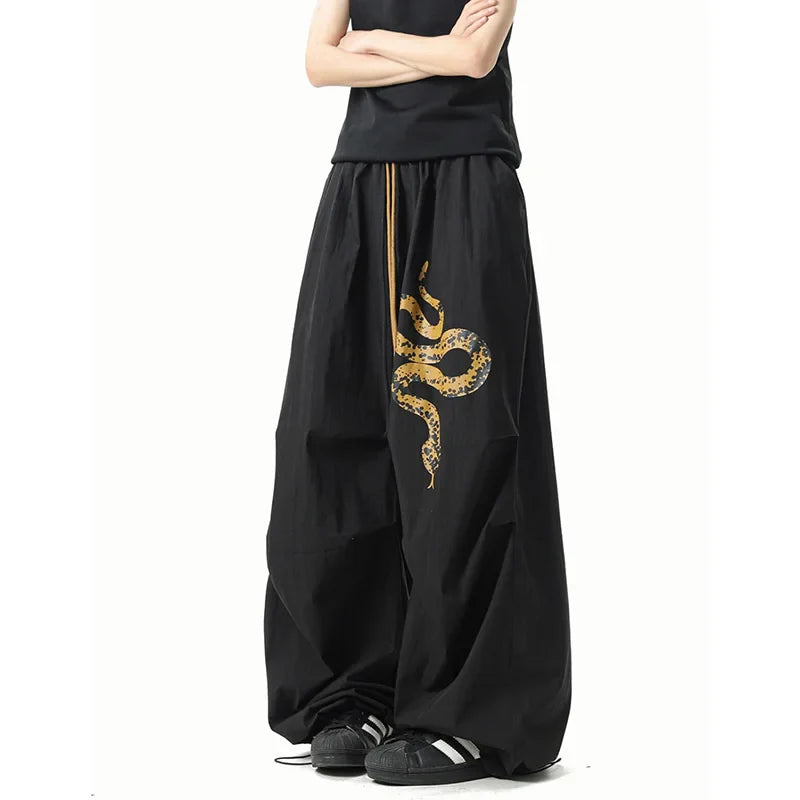 Y2K Streetwear Pants Black Hip Hop Oversized Sweatpants American Vintage Print Loose Casual Dance Trousers New