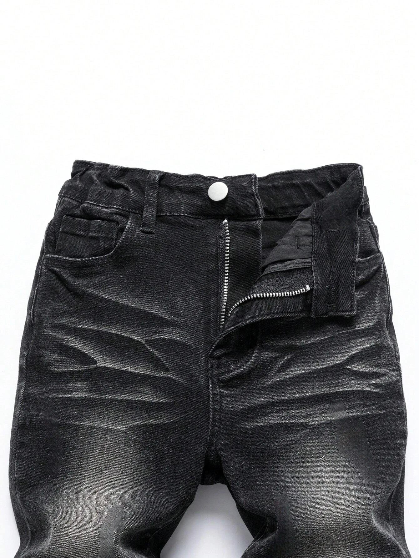 1 Piece of Four-Season Snowflake Washed Jeans, Stretch Slim Fit Light Gray Dark Black Casual Denim Pants, Normcore