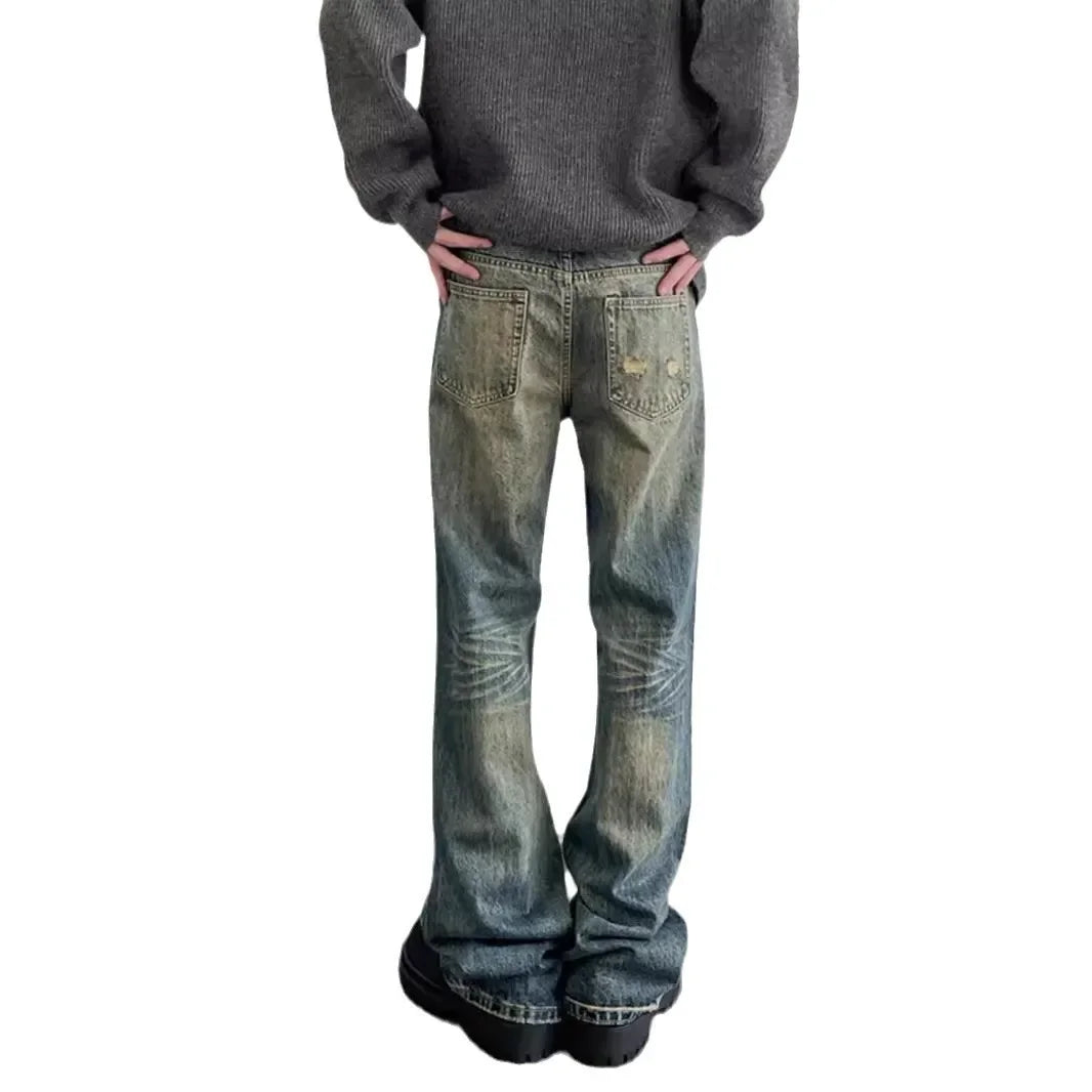Vintage American Style Straight-Leg Slimming Long Jeans Distressed Washing Denim Pants Trendy Brand Bootcut Pants