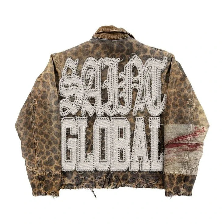 Vintage Camouflage Leopard Print Jackets Y2K Coat Harajuku Hiphop Letter Patch Embroidery Oversized Jacket Casual Coat