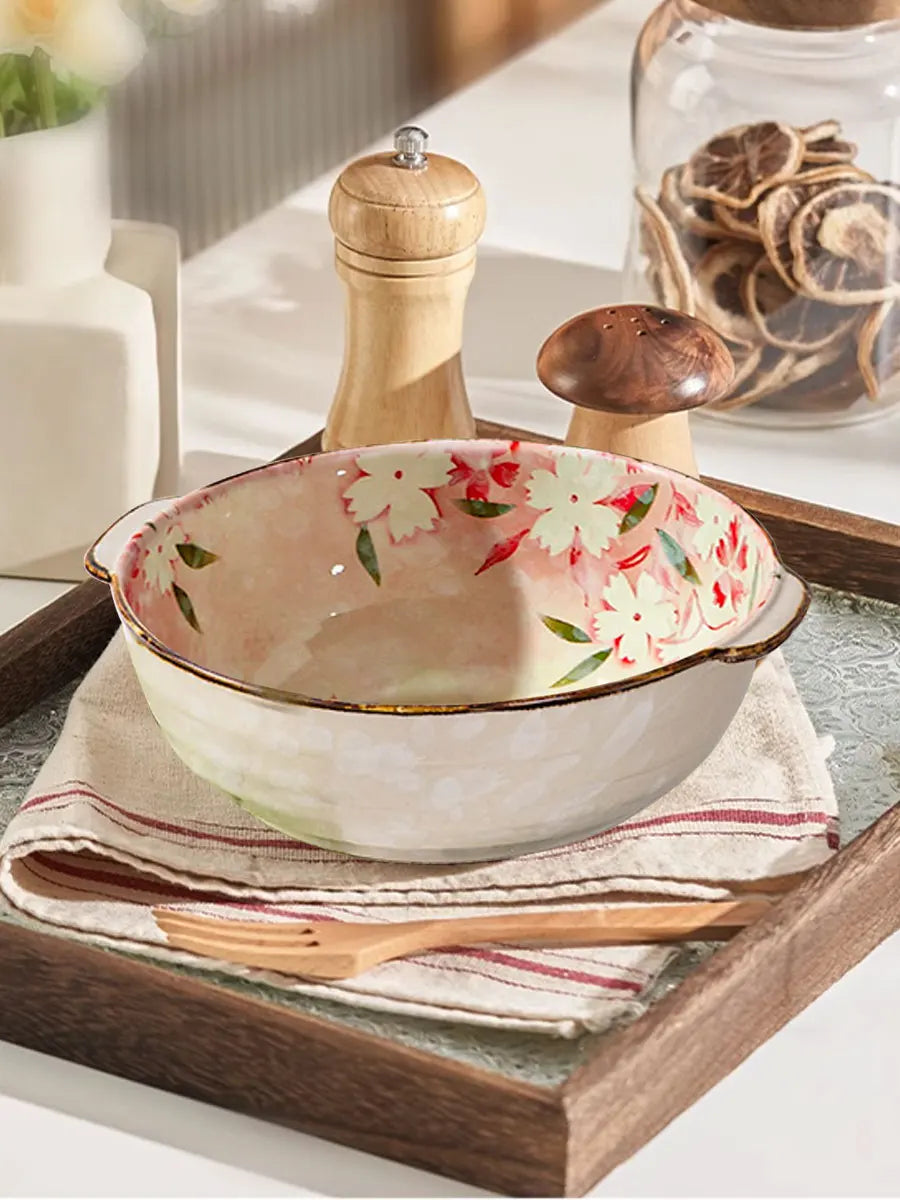 8.35 inch Japanese Style Vintage Amphora Ceramic Soup Bowl Microwave Oven Bowl with Non Slip Bottom Salad Pasta Fruit Bowl