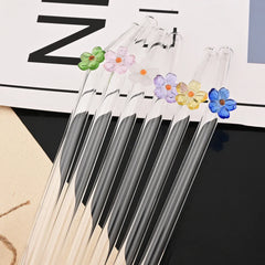 5Pcs 8mm Glass Straw Reusable Drinking Straws Cute Flower Heat-Resistant Straw