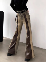 Trashy Y2K 2000S Pu Leather Patchwork Slim Flare Jeans Pants