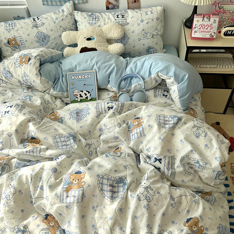 Soft Skin-friendly Bedding Set Comfortable Breathable Duvet Cover Set with Sheet Single Double Quilt Cover