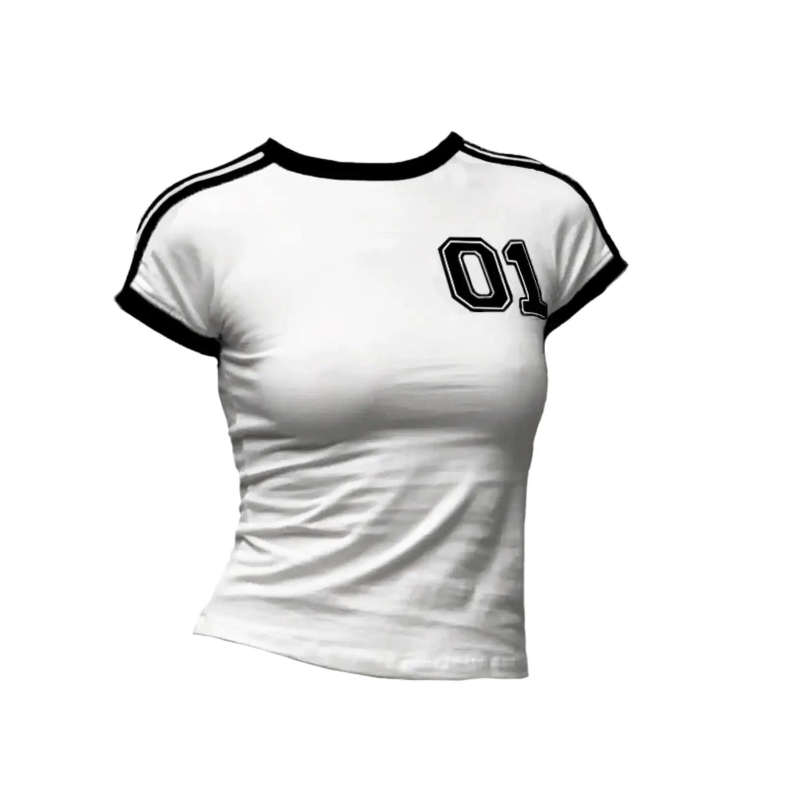 Y2K Trends White Crop Tops Streetwear Baby T-Shirt Short Sleeve Splicing Vintage Slim