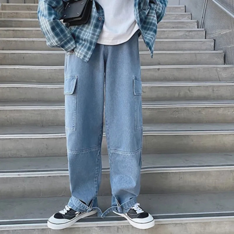 Cargo jeans Loose Straight Baggy Jeans Mopping pants hip hop Streetwear Skateboard Neutral denim Wide Leg Denim pants