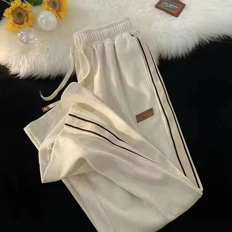 Corduroy Casual Sweatpants Straight Thick Wide Leg Pants Streetwear Outdoor Sports Work Joggers Trousers Male