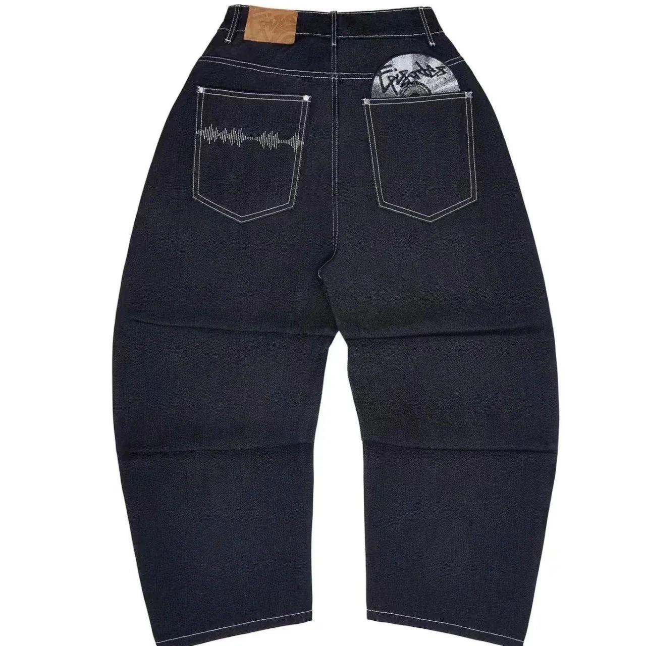 Black Gothic Hip Hop Jeans Trendy Disc Embroidered Wide Leg Pants