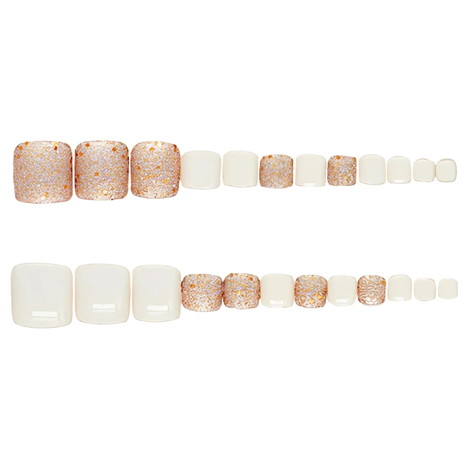 24Pcs Fake Toenails White Short Square Press On Toe Nails Glossy Sequins Designs Girls Acrylic False Nails Art