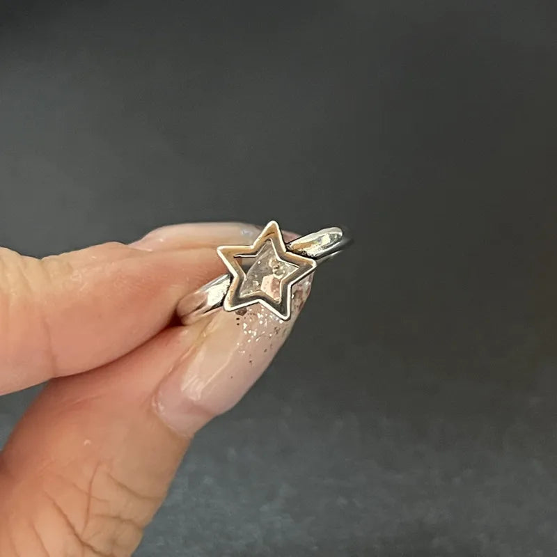 Y2K Crystal Rings Kpop Heart Adjustable Ring Irregular Geometry Punk Vintage Rings Set
