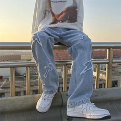 Cross Embroidery Y2k Jeanss Straight Denim Pants Casual Vintage Jeans Versatile Streetwear High Street Pants