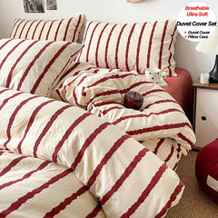 Striped Printed Microfiber Duvet Cover Set Bedding Set, Breathable Lightweight Soft, Fade-Resistant Hypoallergenic Washable