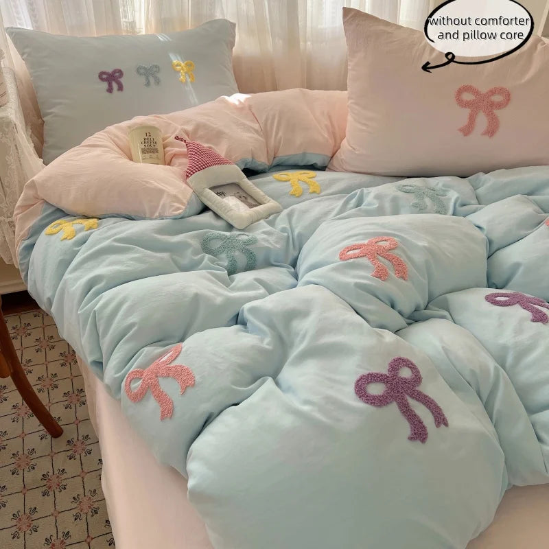 3 Piece Sheet Set Chut bowknot embroidery duvet cover Set