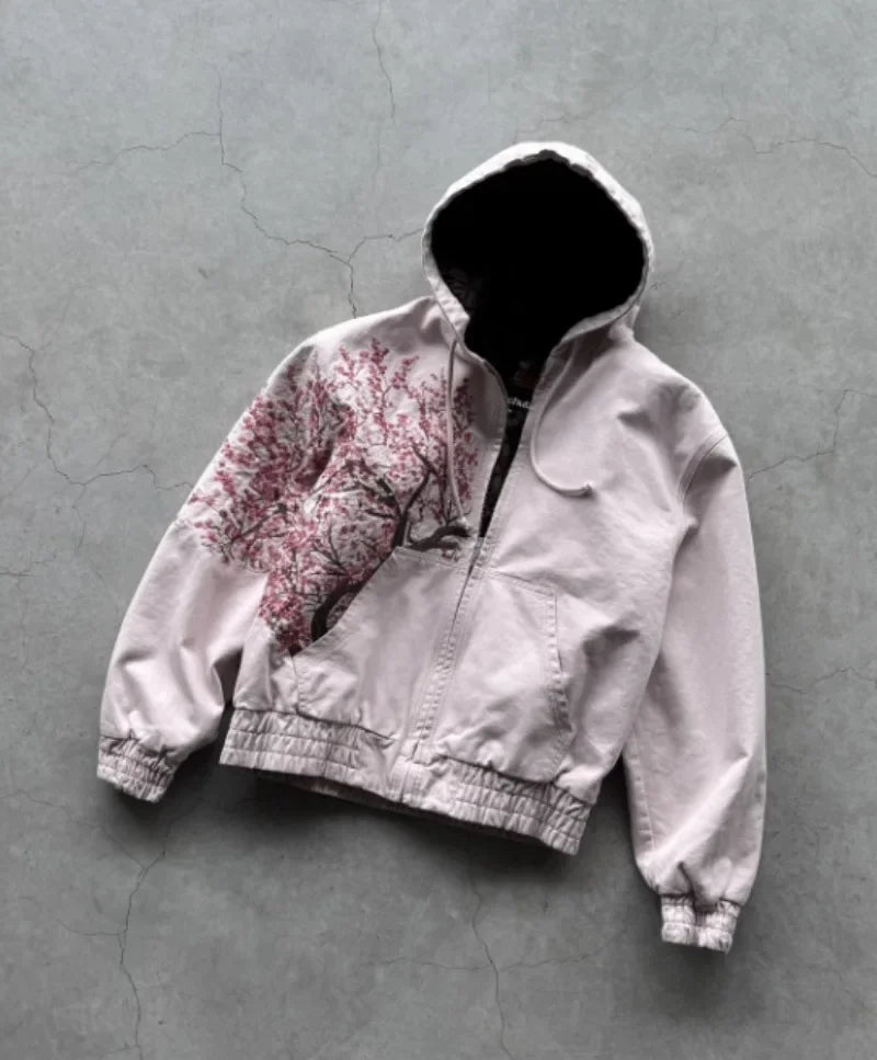 American Retro Rock Gothic Graphic Fur Collar Loose Zipper Sweatshirt Y2K Harajuku Punk Casual Joker Hoodie Streetwear