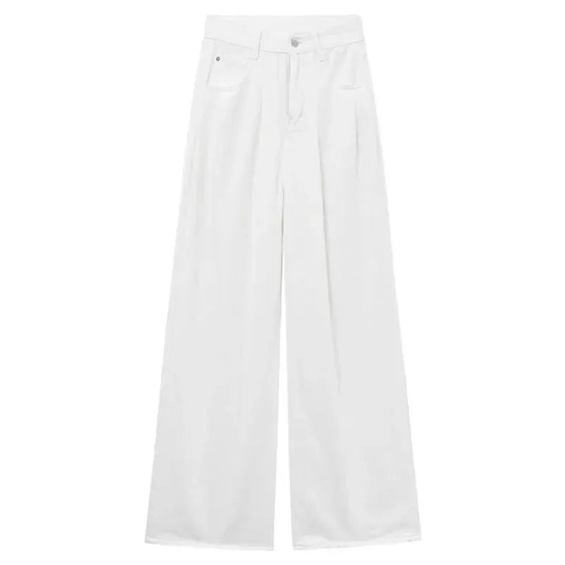 High Waist Wide Leg Jeans Loose Style White Denim Pants Straight Floor-Length Design