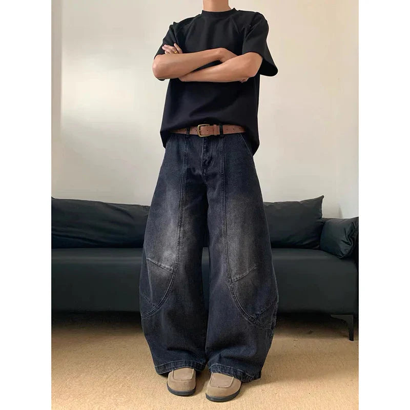 Street Vintage 2000s Jeans Y2K Harajuku Wash Blue Streetwear BaggyJeans Pantss High Waist Wide Trousers