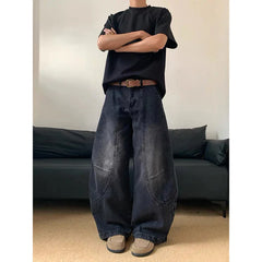Street Vintage 2000s Jeans Y2K Harajuku Wash Blue Streetwear BaggyJeans Pantss High Waist Wide Trousers