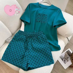 Casual Embroidered Set Thin Milk Silk Sleepwear Short Sleeve Shorts Outfit Comfortable Breathable