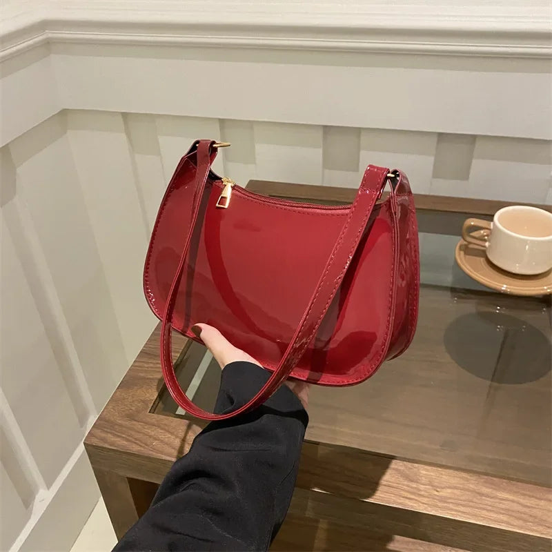Vintage Patent Leather Shoulder Bag Handbags Casual Designer Hobos Underarm Bag