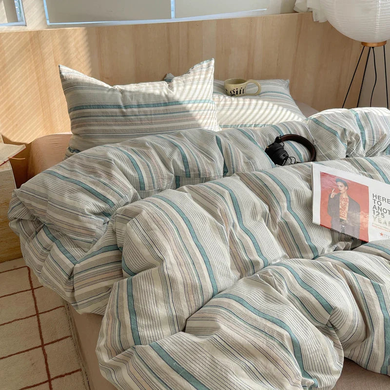 1pc Korean Cotton Pink Stripes Duvet Cover 150x200 Size Girl's Room housse de couette Skin friendly Breathable Comforter Sets