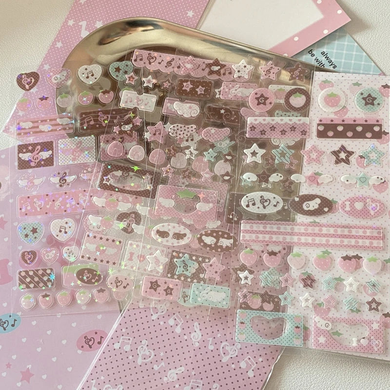 4pcs/set Korean Ins Cute Musical Note Strawberry Sticker Girls Journal Handbook DIY Scrapbooking Kawaii Decoration Sticker Gift