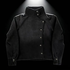 Y2K Harajuku Retro Functional Style Slant Collar Jacket Gothic Stand Collar Easy Jacket Street Black Jacket