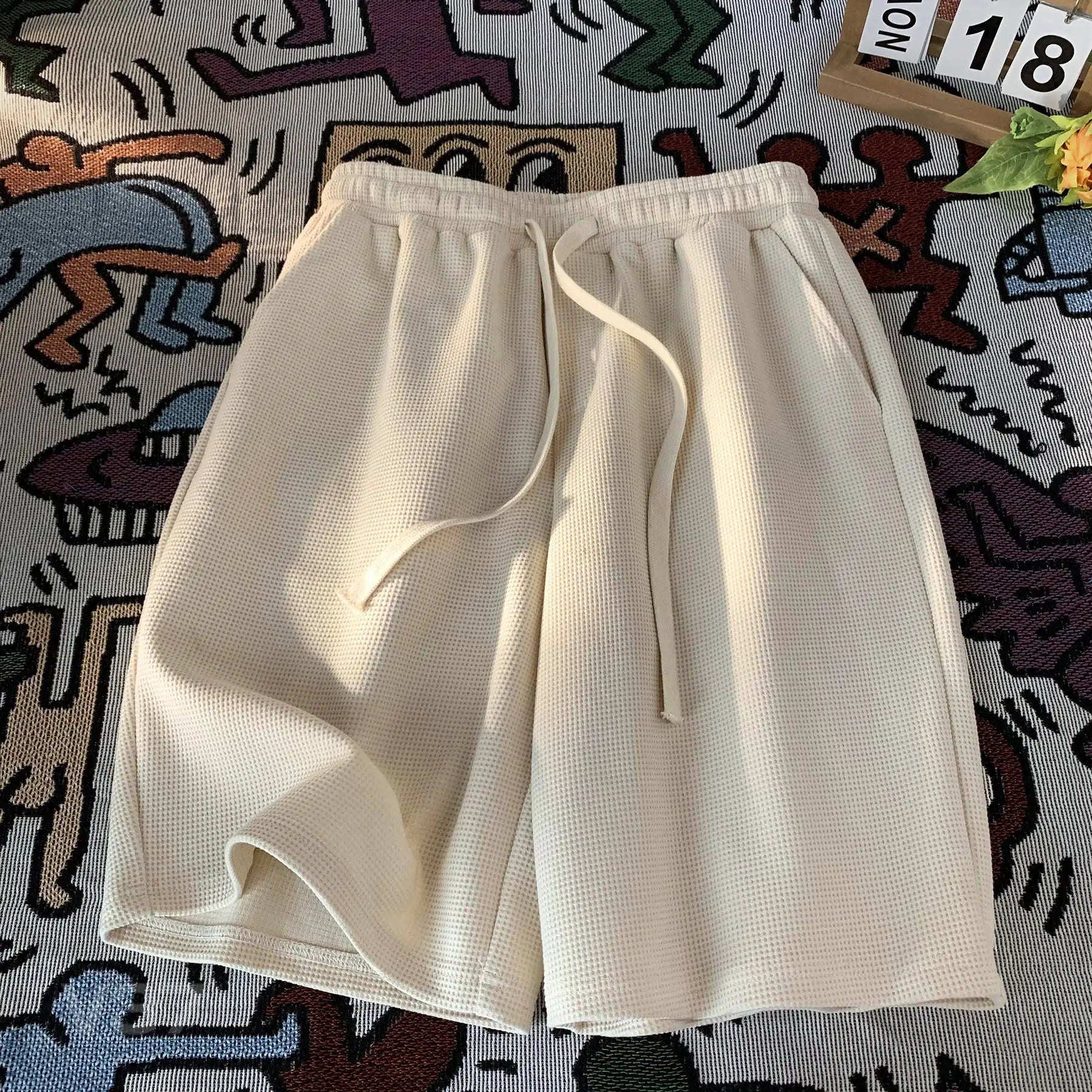 Waffle shorts thin loose casual sports brand beach American five-point pants