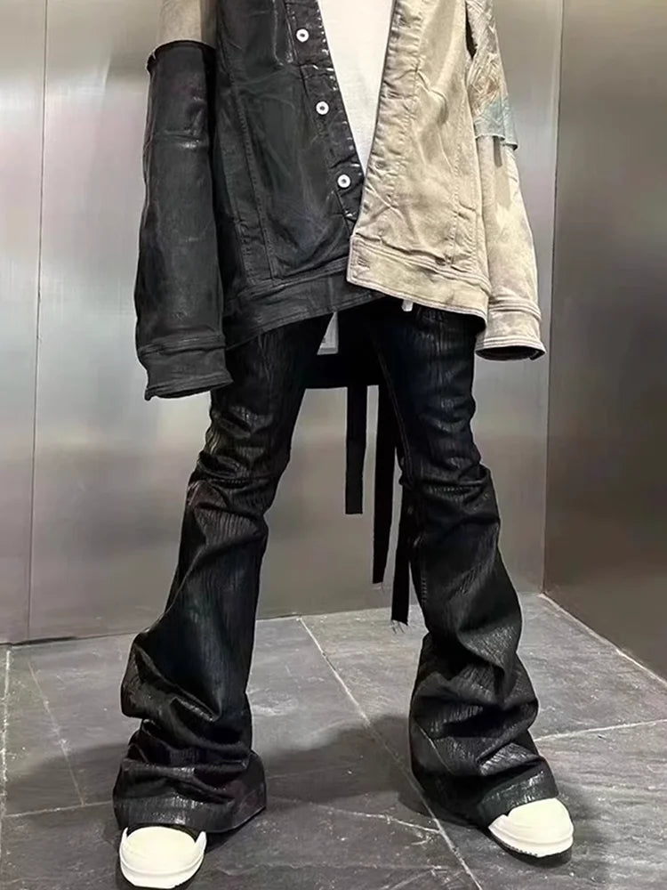 Streetwear Black Wax Leather Strecth Jeans