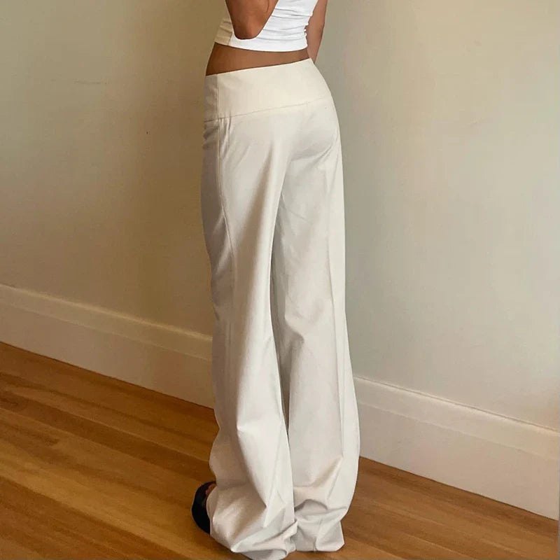 Solid Loose Casual Long Pants Simple Basic All-Match Office Lady Style Bottoms
