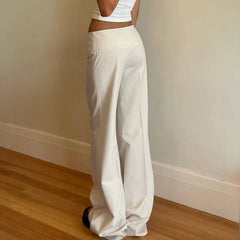 Solid Loose Casual Long Pants Simple Basic All-Match Office Lady Style Bottoms