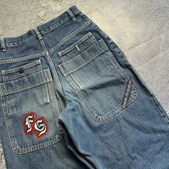 Streetwear Y2K Harajuku hip-hop letter embroidery black loose jeans