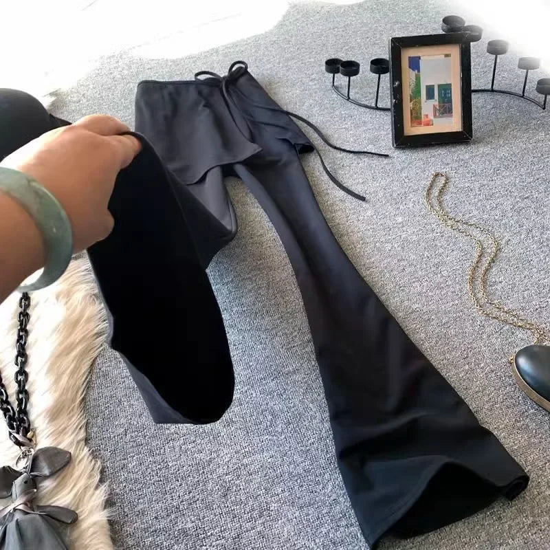 High Waist Casual Pants Yoga Butt Covering Skirt Elastic Slimming Drapey Suit Long Pants Black Two-Piece Set