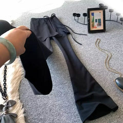 High Waist Casual Pants Yoga Butt Covering Skirt Elastic Slimming Drapey Suit Long Pants Black Two-Piece Set