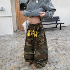 Fashionable Camouflage Denim Pants Trendy Japanese Harajuku Style Loose Fit Long Pants Polyester Fiber Comfortable Casual Lei...