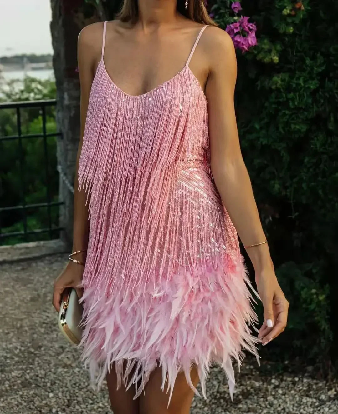 Fashionable Framed Sequins Feather Patchwork Dress Colorful Amazon Direct Sales Sleeveless Dress