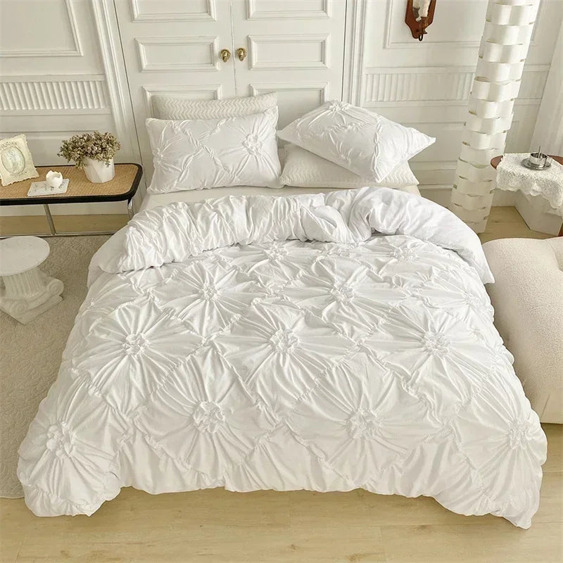 Three-dimensional Twist Flowers Bedding Set Queen Pinch Pleated Crafts Duvet Cover Set Double Blanket Cover Sets